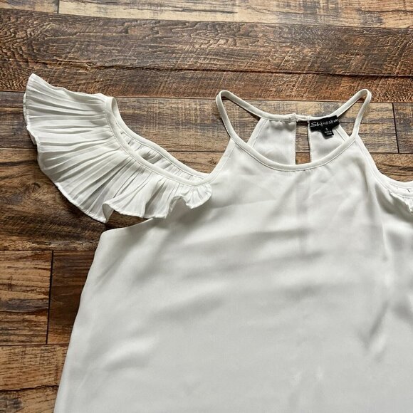 SHINESTAR halter drop shoulder blouse top angel sleeve SMALL IVORY - Picture 3 of 11
